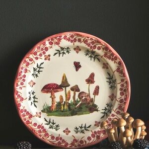 Anthropologie Nathalie Lete Plate Mushrooms Hand Decaled Stoneware NIB